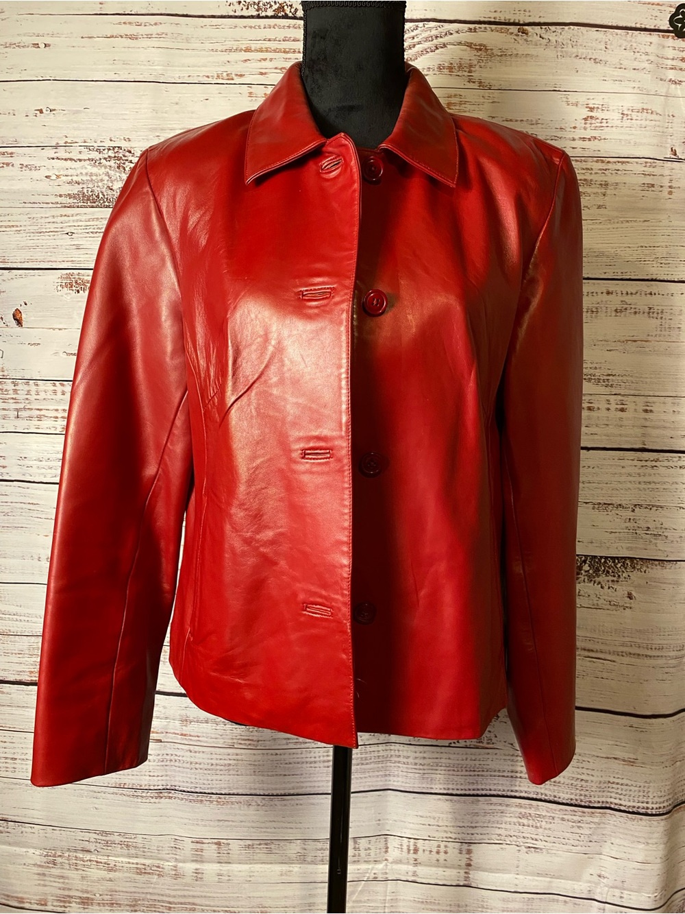 Saguaro Women’s Red Leather Button-Front Jacket Sz-L